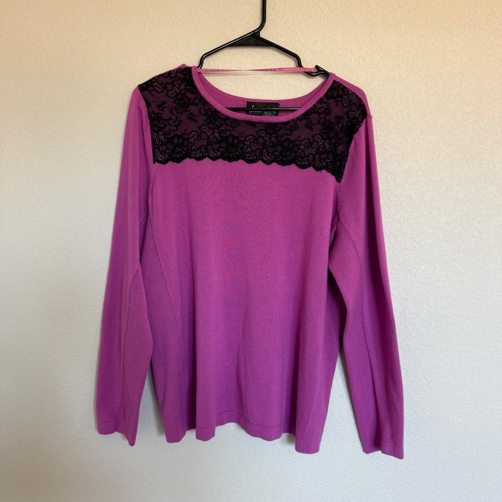 Lane Bryant‎ Magenta Purple Lace Knit Sweater Womens 18/20 Long Sleeve Top